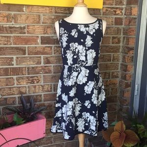 Ann Taylor LOFT Floral Blue & White Dress